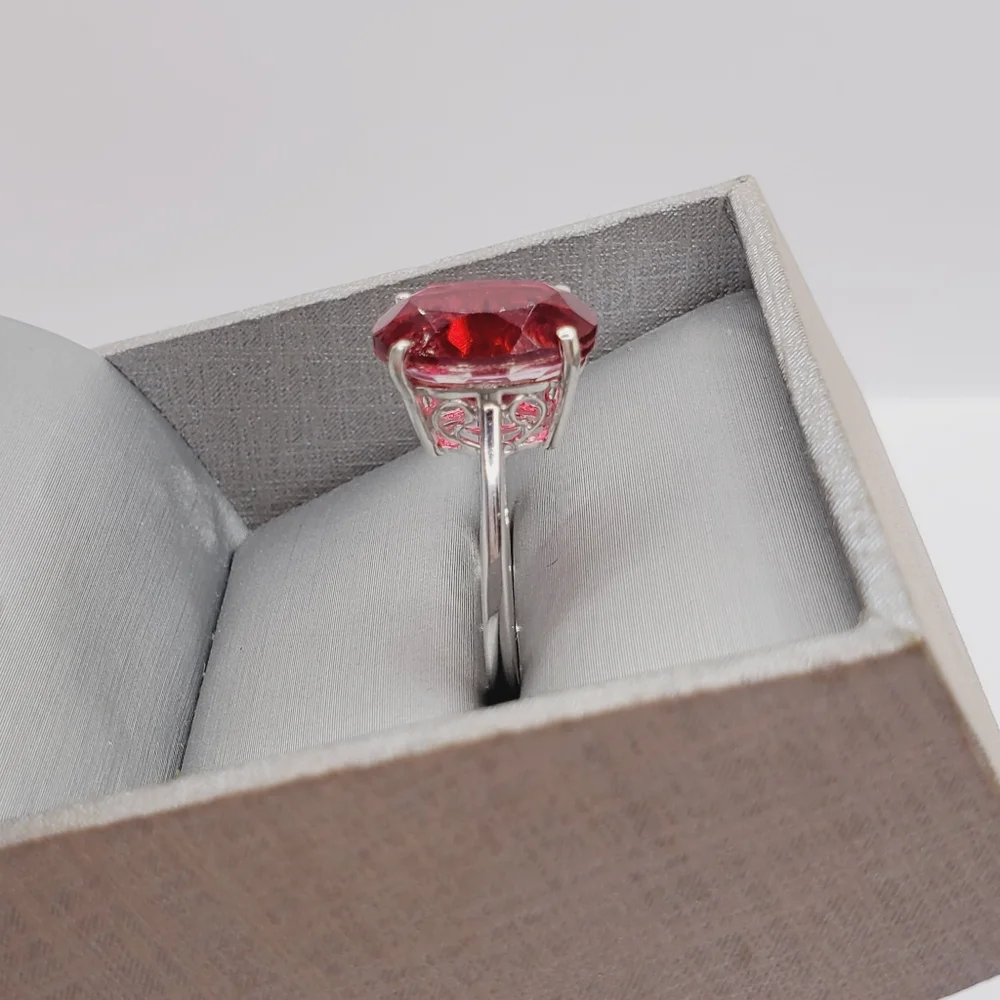 Genuine 6 Carat Red Quartz 925 Sterling Silver Solitaire Statement Ring